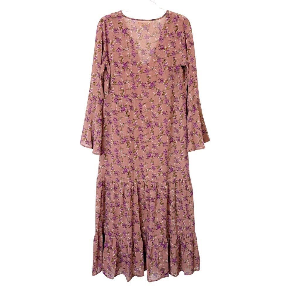 Natural Life Dance With Me Tiered Maxi Dress Women's Medium Pink Floral Boho - Picture 8 of 12